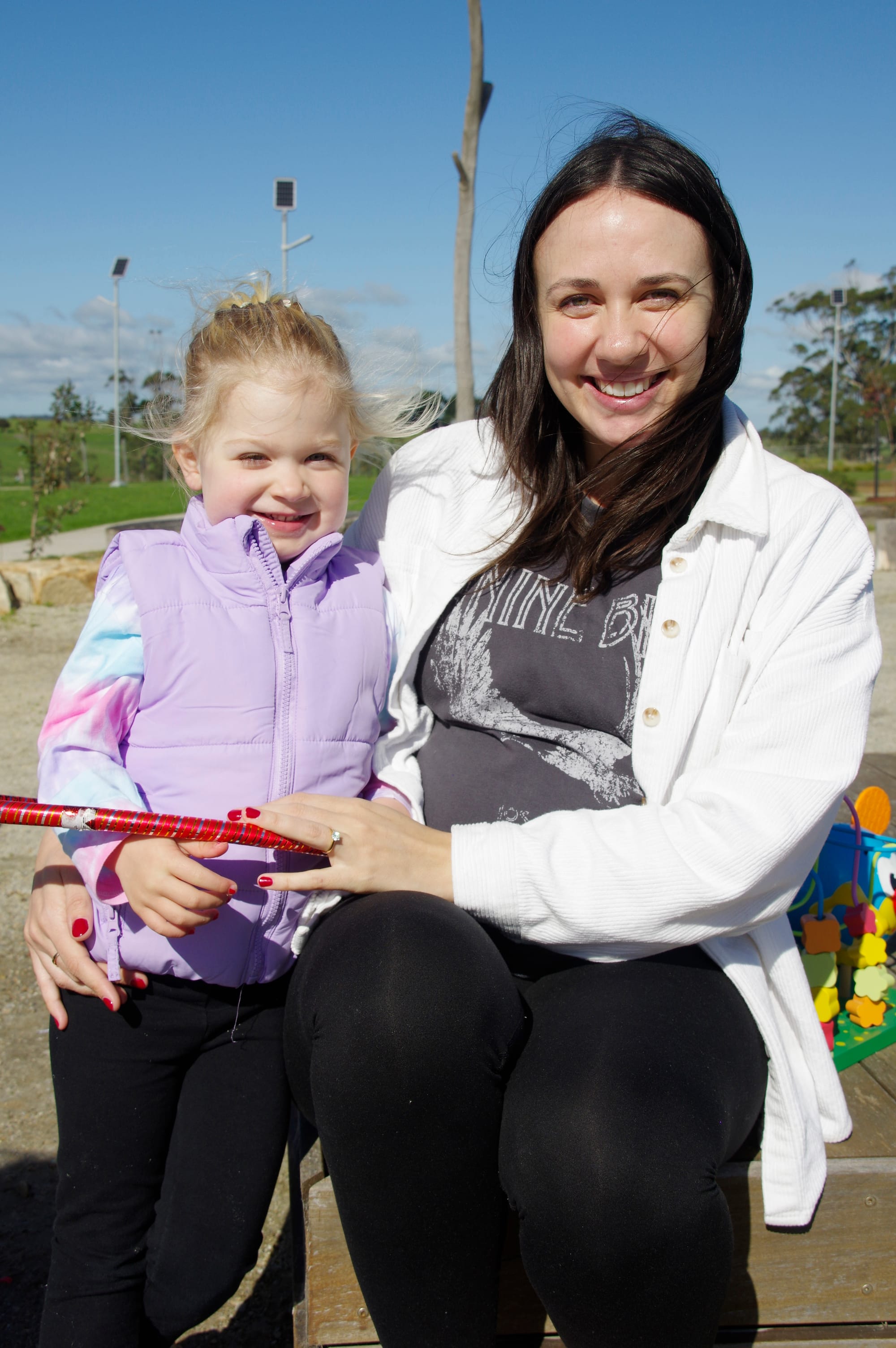 Harper Reid and Maddie Waites are all smiles at the pop-up playgroup session at Drouin.