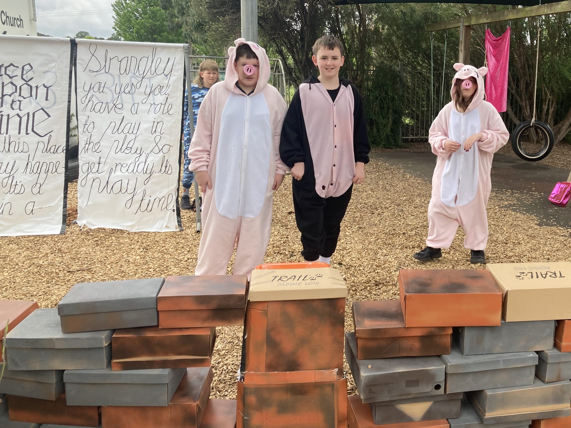 The three pigs, Fenix, Griffin and Niesa with Isaac (background)