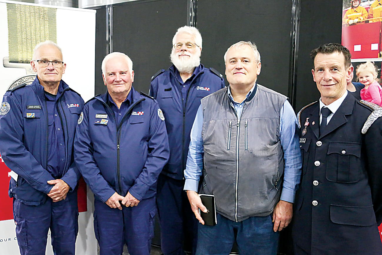 Yarragon members and recipients after the ceremony (from left) Andrew Sterling, Colin Lackman, Darold Klingworth, Douglas Springall and captain Ashley Smith.