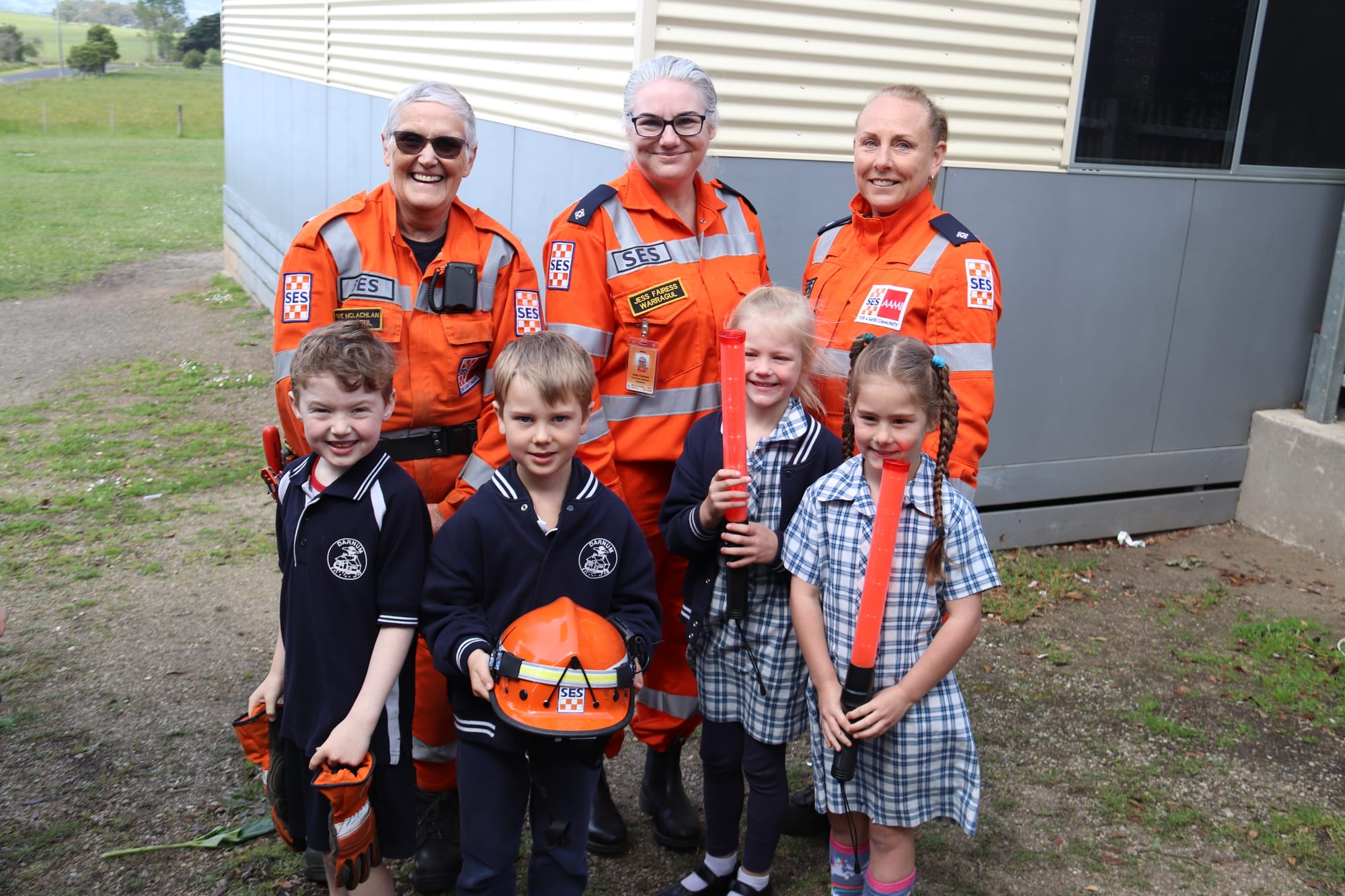 SES members (left to right)  Faye McLachlan, Jess Fairess and Cindy Dawson with Darnum Primary School students (left to right) Sunny Thomas, Eddy Kesby, Isla Mumford and Tillie Bartlett.