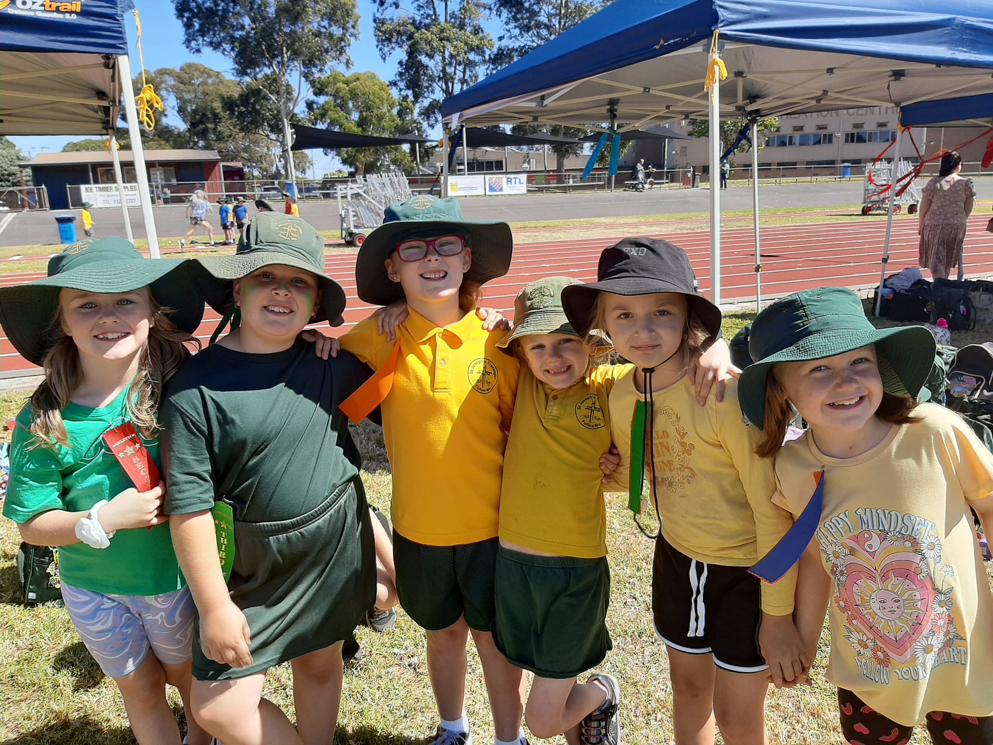 Ready for the track and field events are grade two girls (from left) Addi, Maya, Isabella, Nicole, Jorunn and MacKenzie.