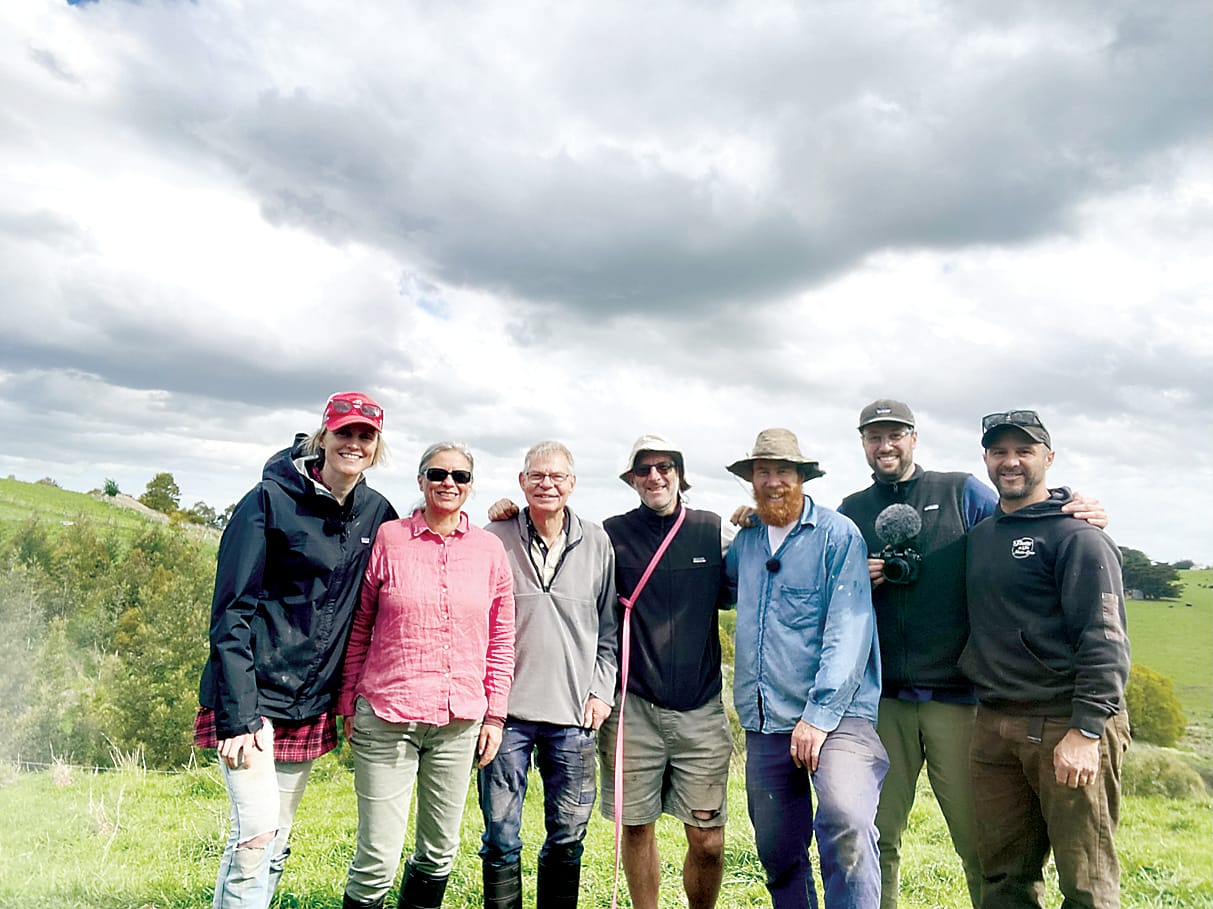 Above: Helen Barclay, Angela Steele, Phil Darton, Rob Taylor, Beau Miles, Mitch Drummond, Heath Strating on the tree planting day at Jindivick.Left: From YouTube views to action on the ground,  Beau Miles put the tree planting day into action.