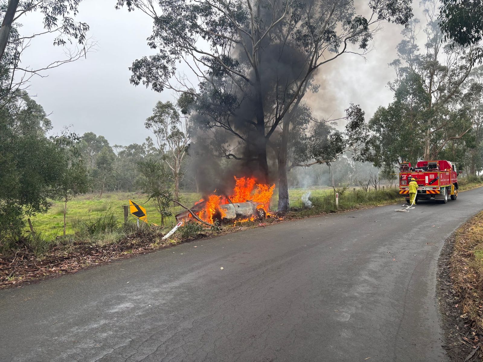 Car fire follows crash in Labertouche post image
