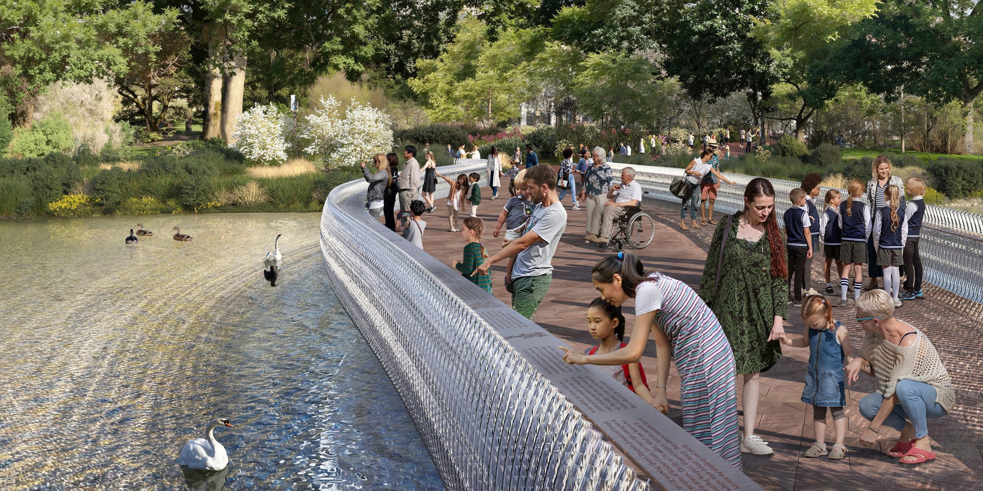 A digital rendering of the glass bridge. Image is courtesy and property of Fosterer + Partners.