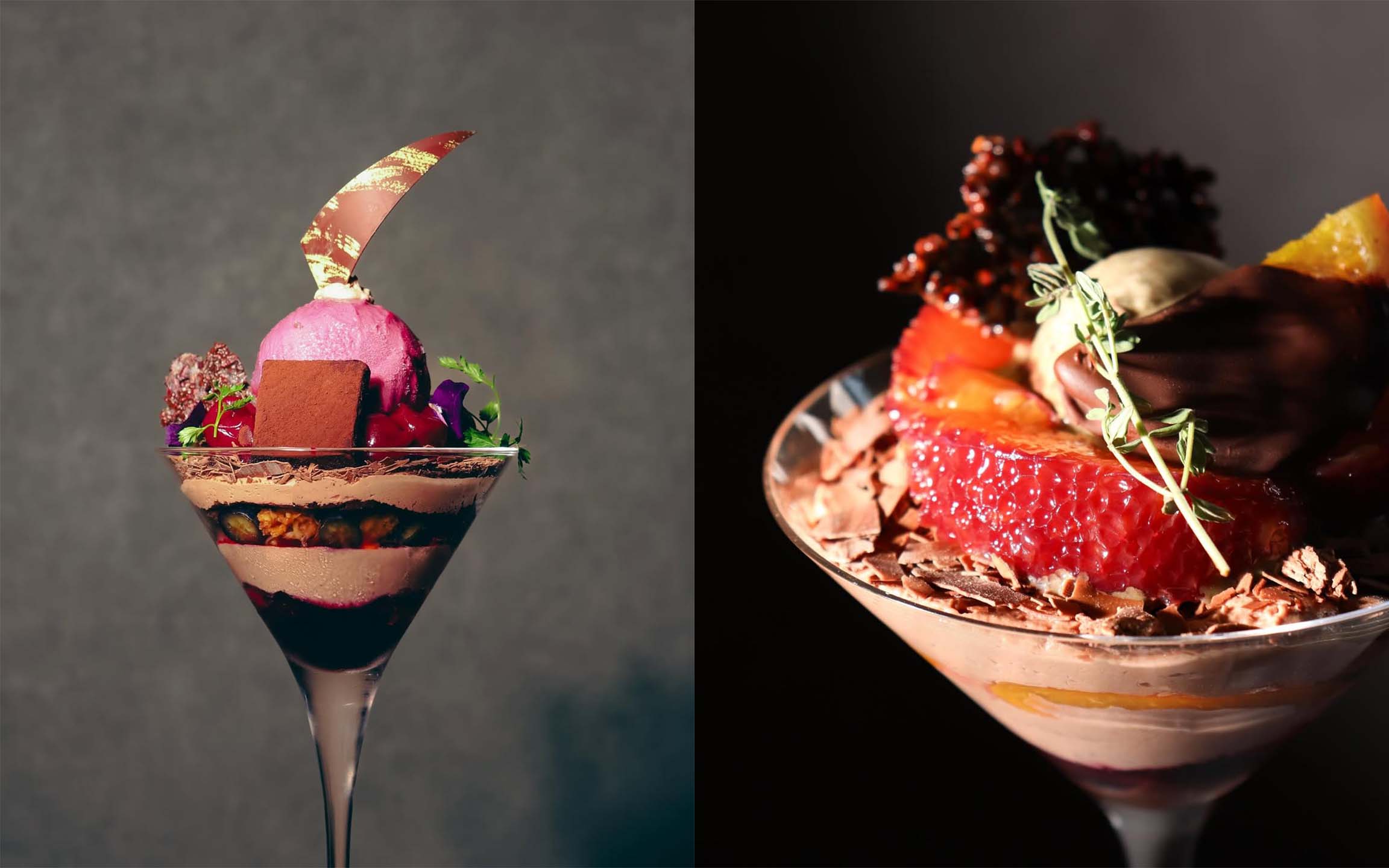 파르페 바 앤 비고(Parfait Bar ＆VIGO)의 파르페 메뉴. 어른들에게 어울리는 스타일리한 비주얼의 파르페.
