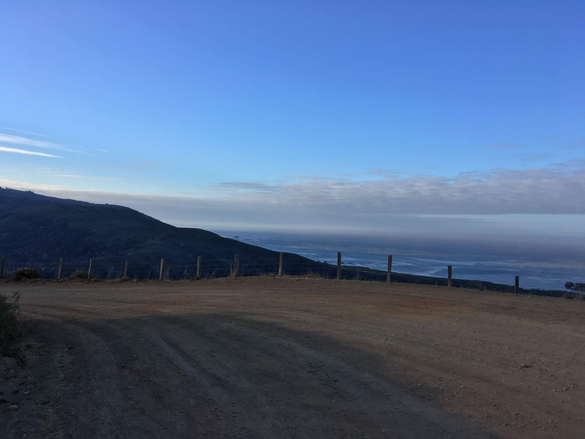 The top of the climb above Molera, the ocean under a marine layer