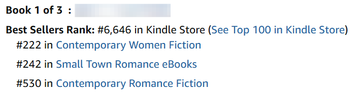 Book 1 of 3, Best Sellers Rank: #6,646 in Kindle Store (See Top 100 in Kindle Store), #222 in Contemporary Women Fiction, #242 in Small Town Romance eBooks, #530 in Contemporary Romance Fiction