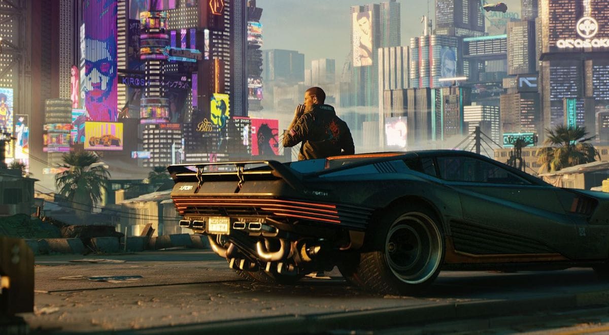 Cyberpunk 2077 Quadra Turbo R In Game with view of Night City. 