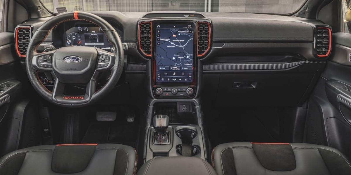 Ford Ranger Raptor Interior with Tesla style screen and orange accents