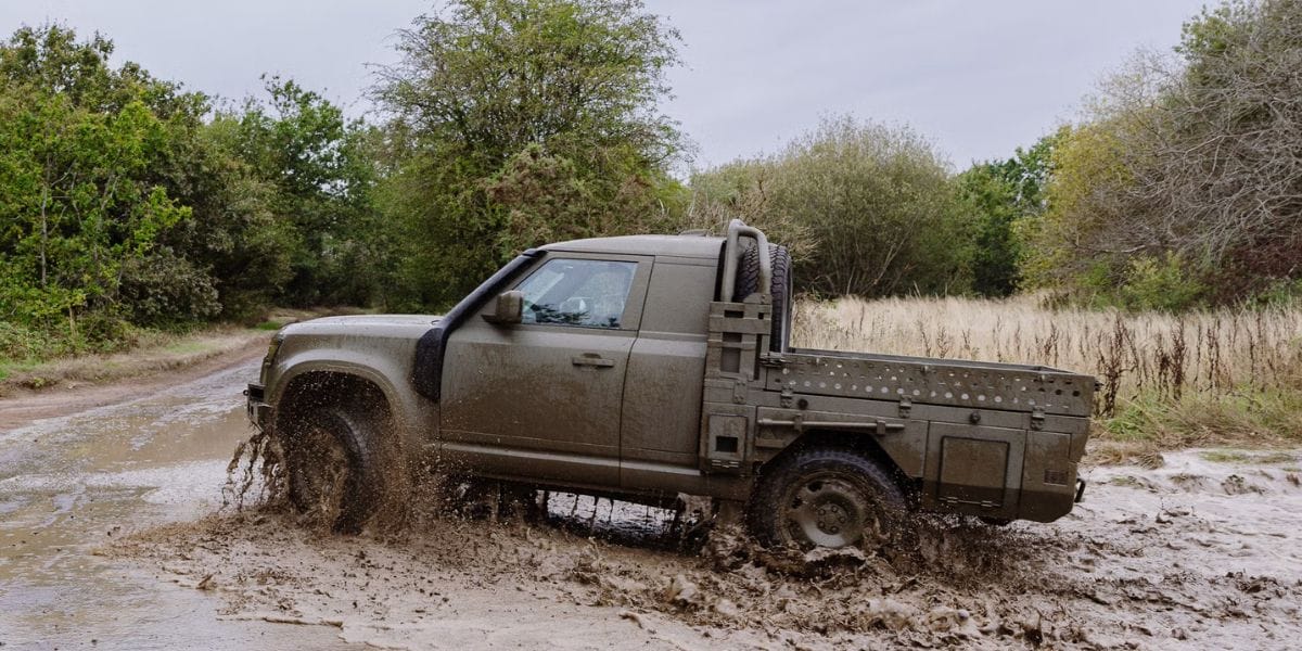 Land Rover Defender Military Pickup Side View