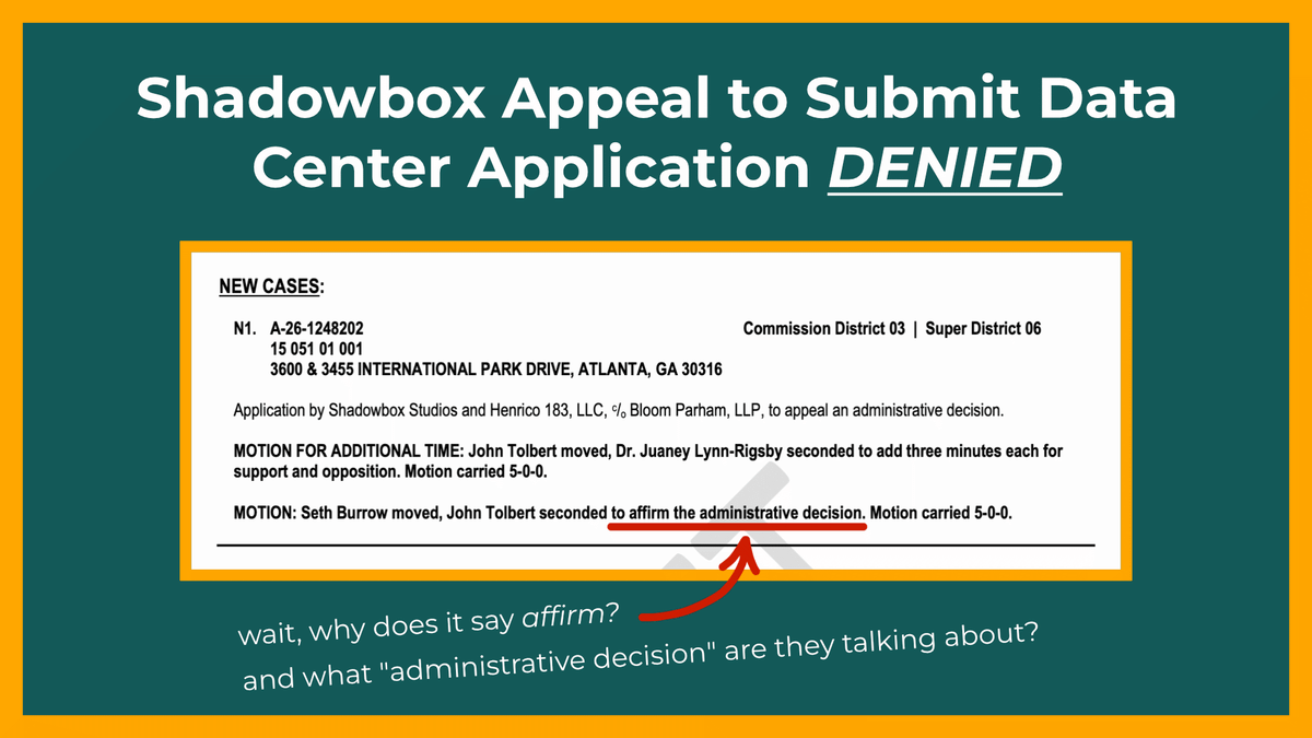 Shadowbox Appeal to Submit Data Center Application DENIED