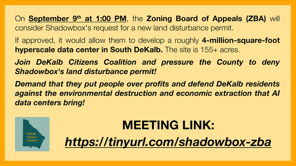 CALL TO ACTION: Rally Against the Shadowbox Data Center on September 9 @ 1:00PM!