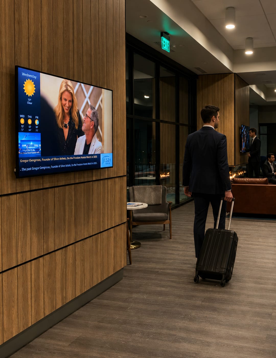 Airport lounge with travelers