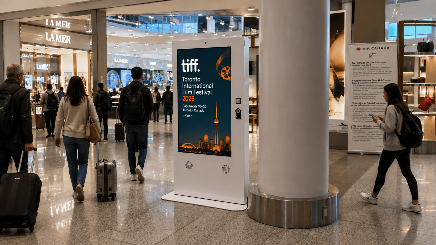 Advertising environment at Toronto Pearson (YYZ), North America's second-busiest international gateway during TIFF 2026.