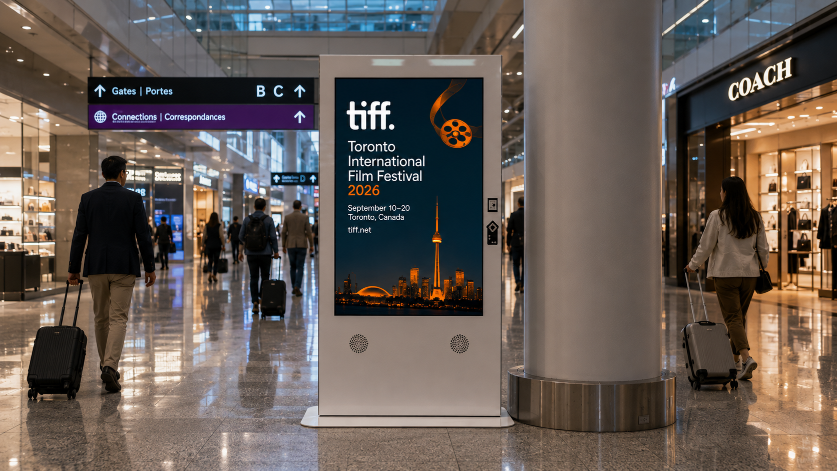 Airport advertising sites at Billy Bishop Toronto City Airport, minutes from the Toronto Film Festival 2026 venues.