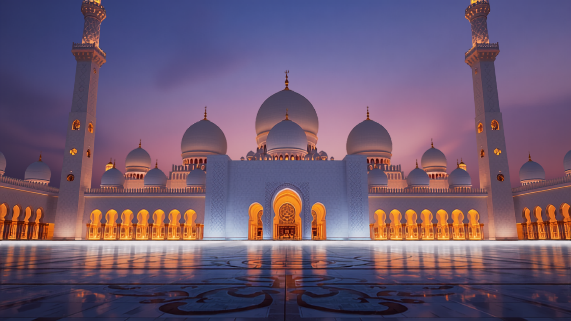 Sheikh Zayed Grand Mosque, Abu Dhabi, at dusk