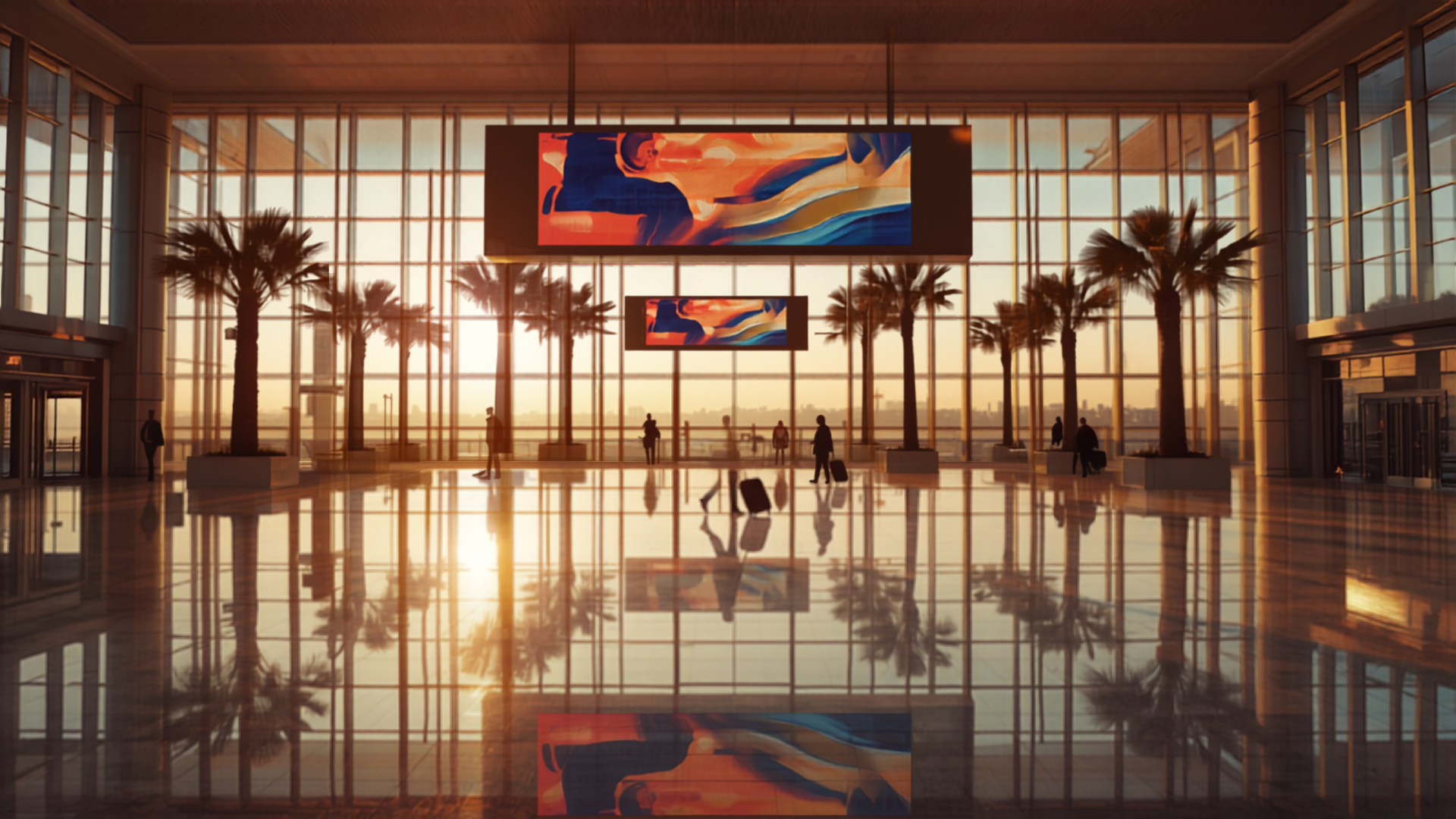 Illustrative concept of an airport digital advertising screen at LAX, themed for Academy Awards. Image for illustrative purposes only, not an actual installed advertisement.