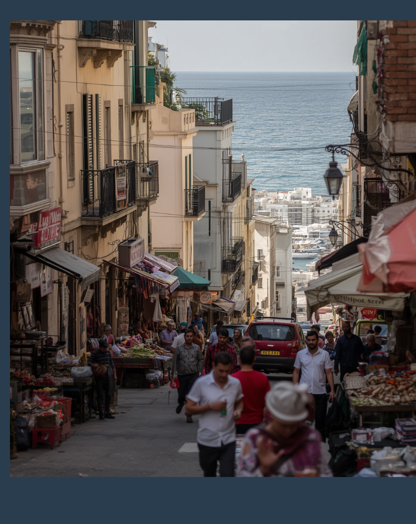 A street in the Casbah of Algiers overlooking the bay, Algeria