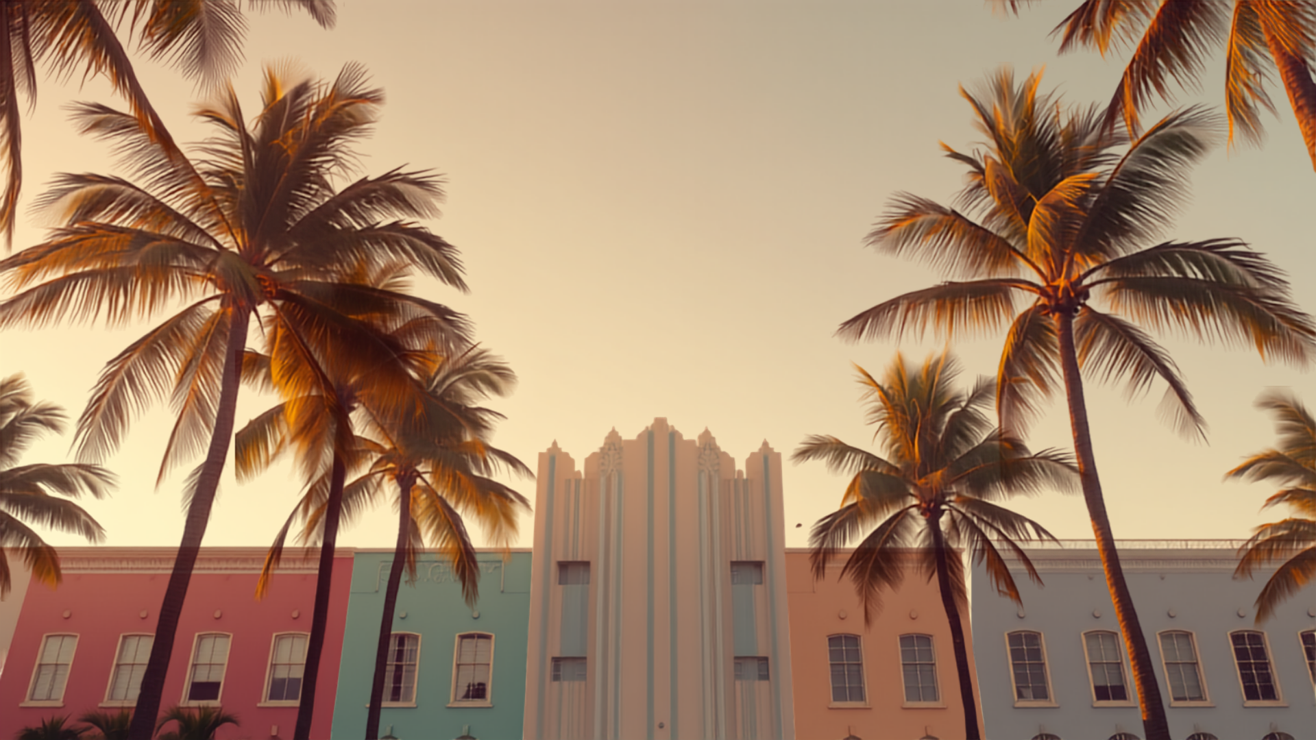 Miami Beach Art Deco skyline at golden hour