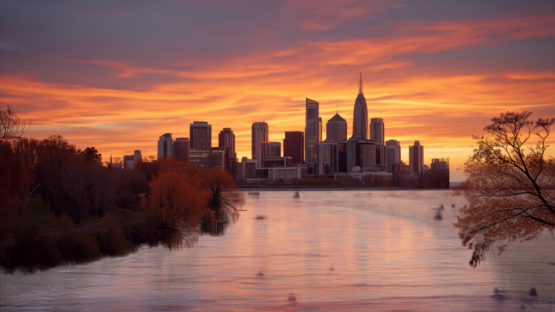 Melbourne city skyline and Yarra River at sunset