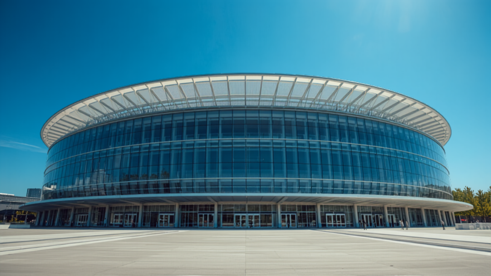 Grand tennis stadium exterior, Melbourne