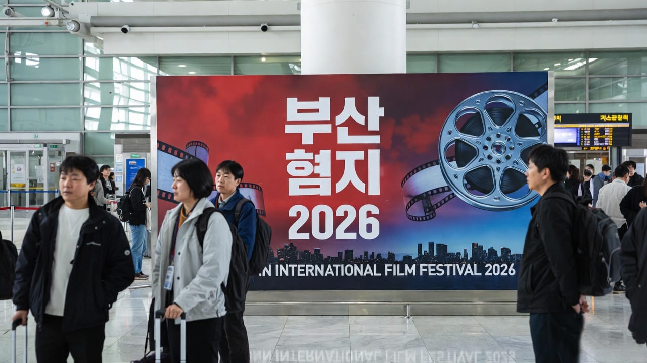 Advertising environment at Jeju International Airport (CJU), the premium leisure extension for Busan International Film Festival travellers.