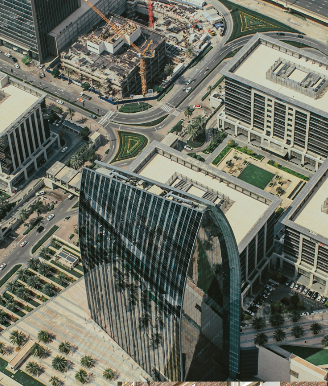 Aerial view of Dubai downtown financial district, United Arab Emirates