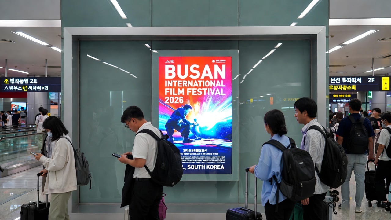 Airport advertising sites at Incheon International (ICN), the arrival point for international Busan Film Festival 2026 guests.
