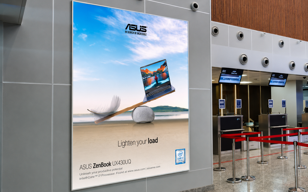 Digital advertising placement mockup at Tashkent International Airport (TAS), reaching Uzbekistan's autumn 2026 peak season travellers.