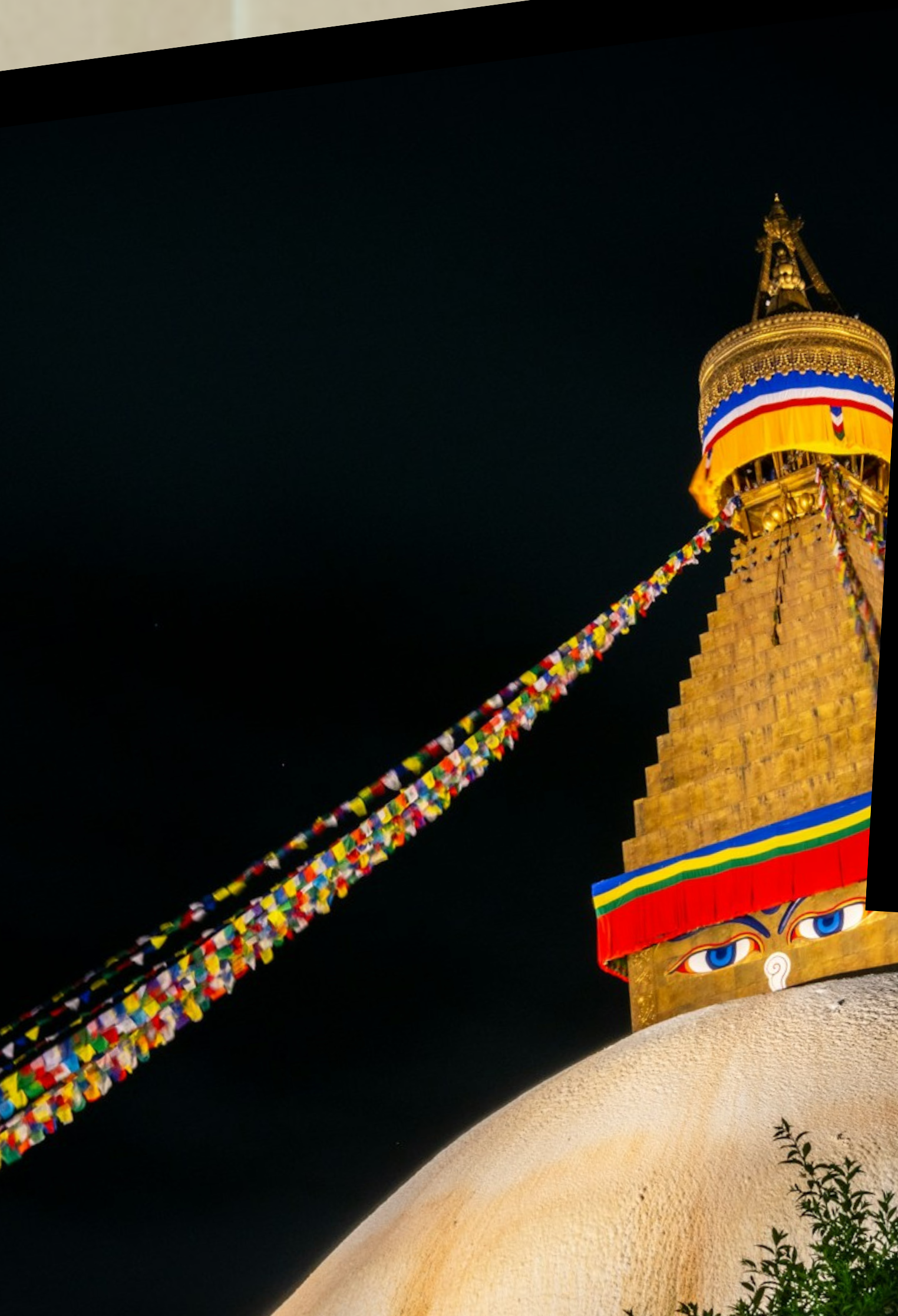Boudhanath Stupa at night in Kathmandu, Nepal