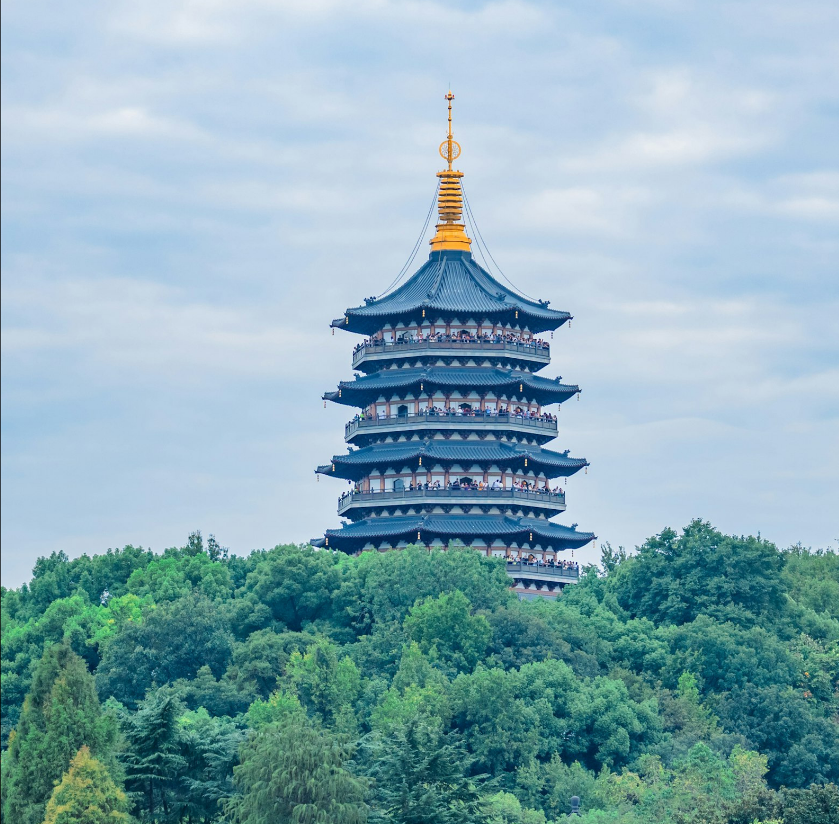 Leifeng Pagoda above the treeline, Hangzhou, China