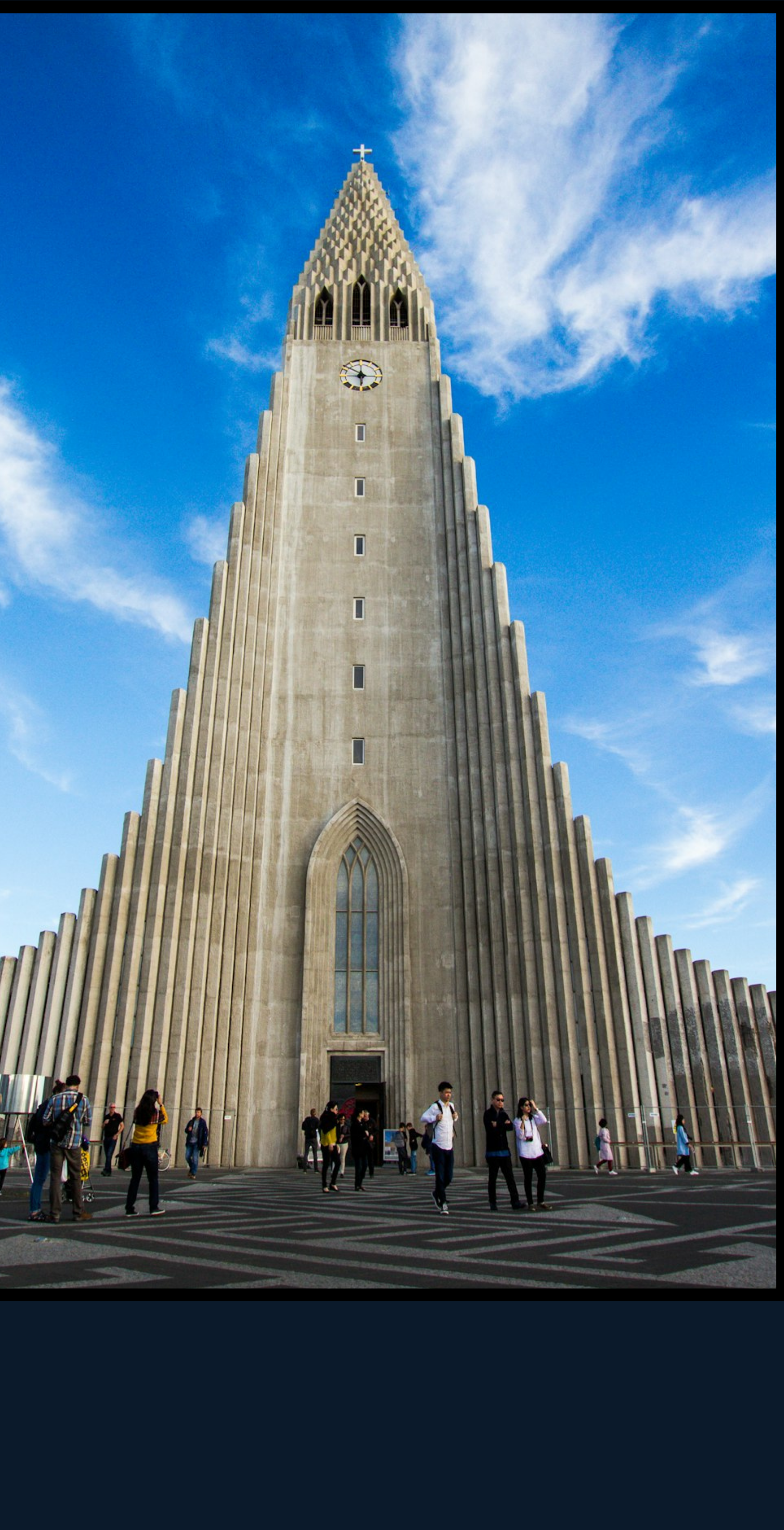 Hallgrimskirkja church against a blue sky, Reykjavik, Iceland