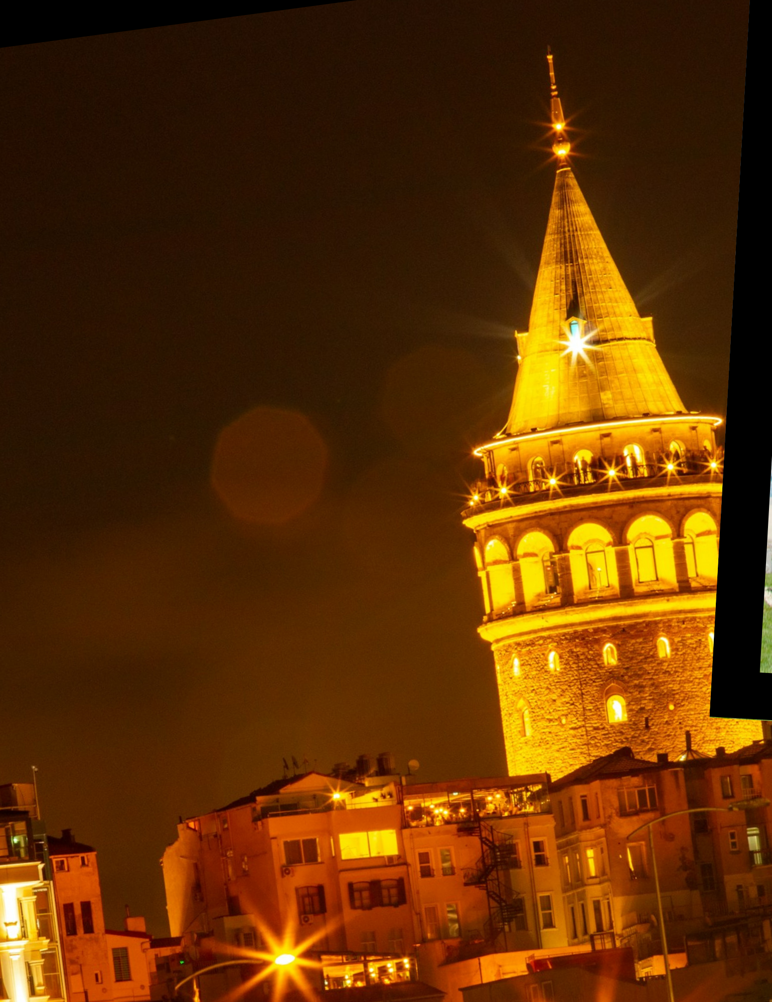 Galata Tower illuminated at night, Istanbul, Turkey
