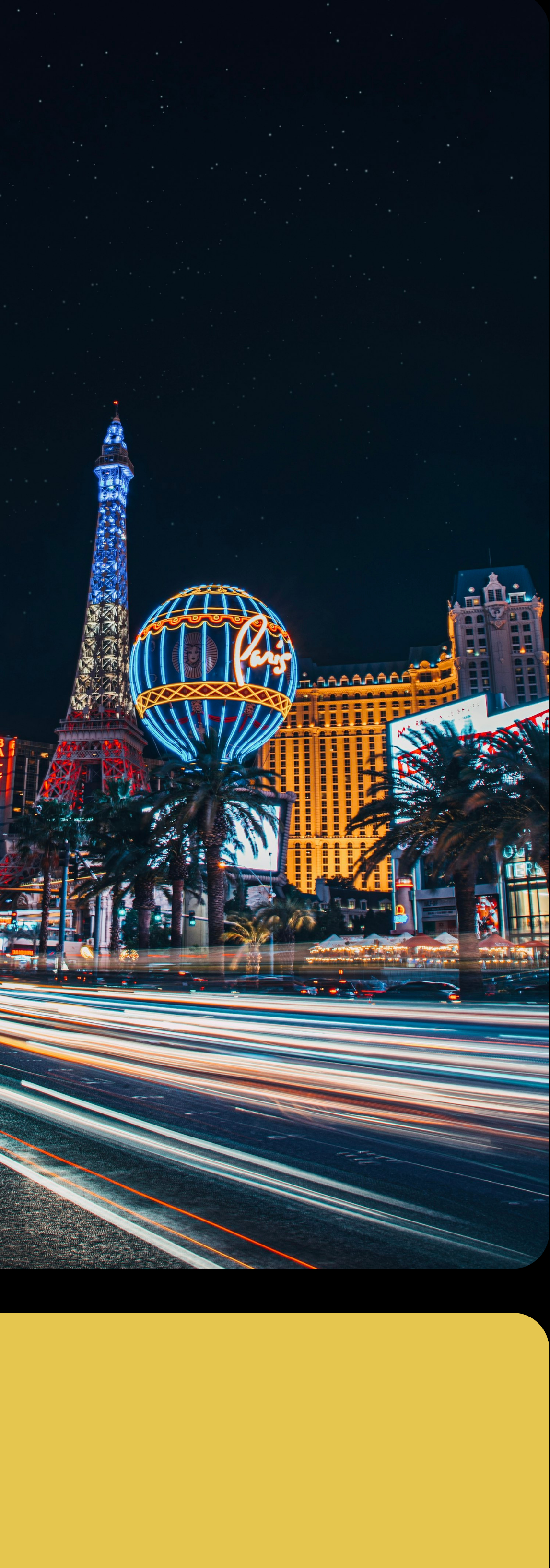 Las Vegas Strip at night with the Eiffel Tower replica, Nevada, USA