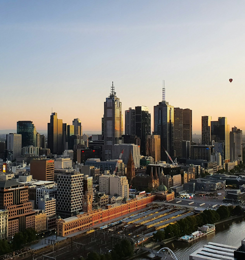 Melbourne skyline at sunrise with the Yarra River, Australia