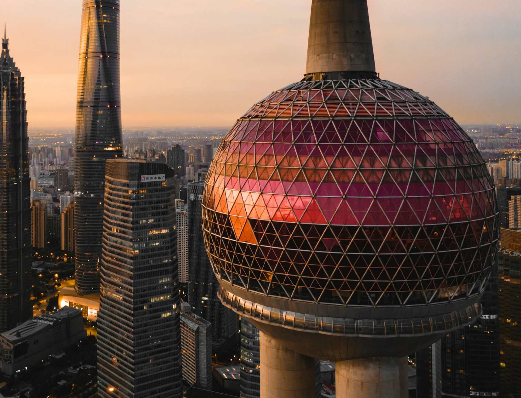 Lujiazui skyline at sunset, Shanghai, China