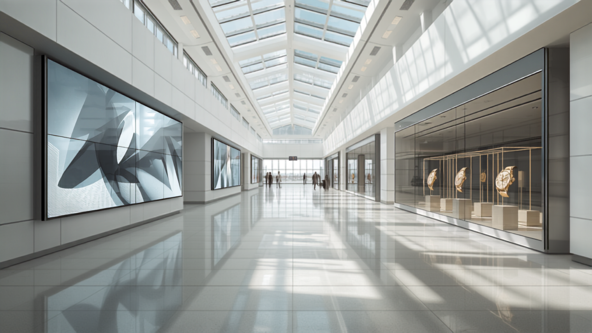 Illustrative concept of an airport digital advertising screen at GVA, themed for Watches and Wonders Geneva. Image for illustrative purposes only, not an actual installed advertisement.