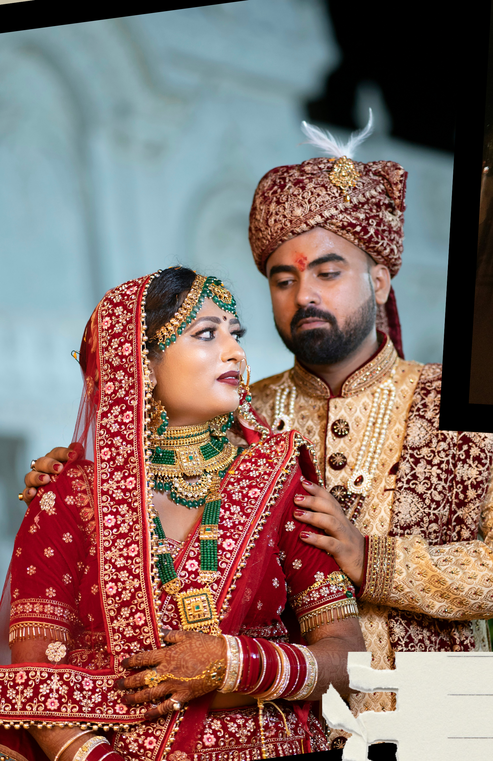 An Indian bride and groom in traditional wedding attire, Bihar Sharif, India