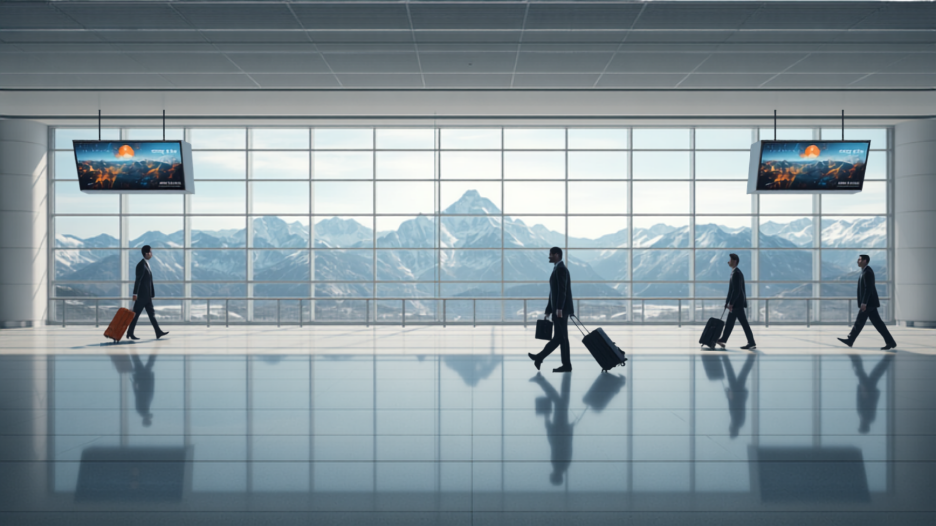 Illustrative concept of an airport digital advertising screen at ZRH, themed for World Economic Forum Annual Meeting. Image for illustrative purposes only, not an actual installed advertisement.