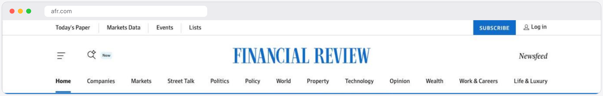 The Australian Financial Review website homepage, Australia business and investor news