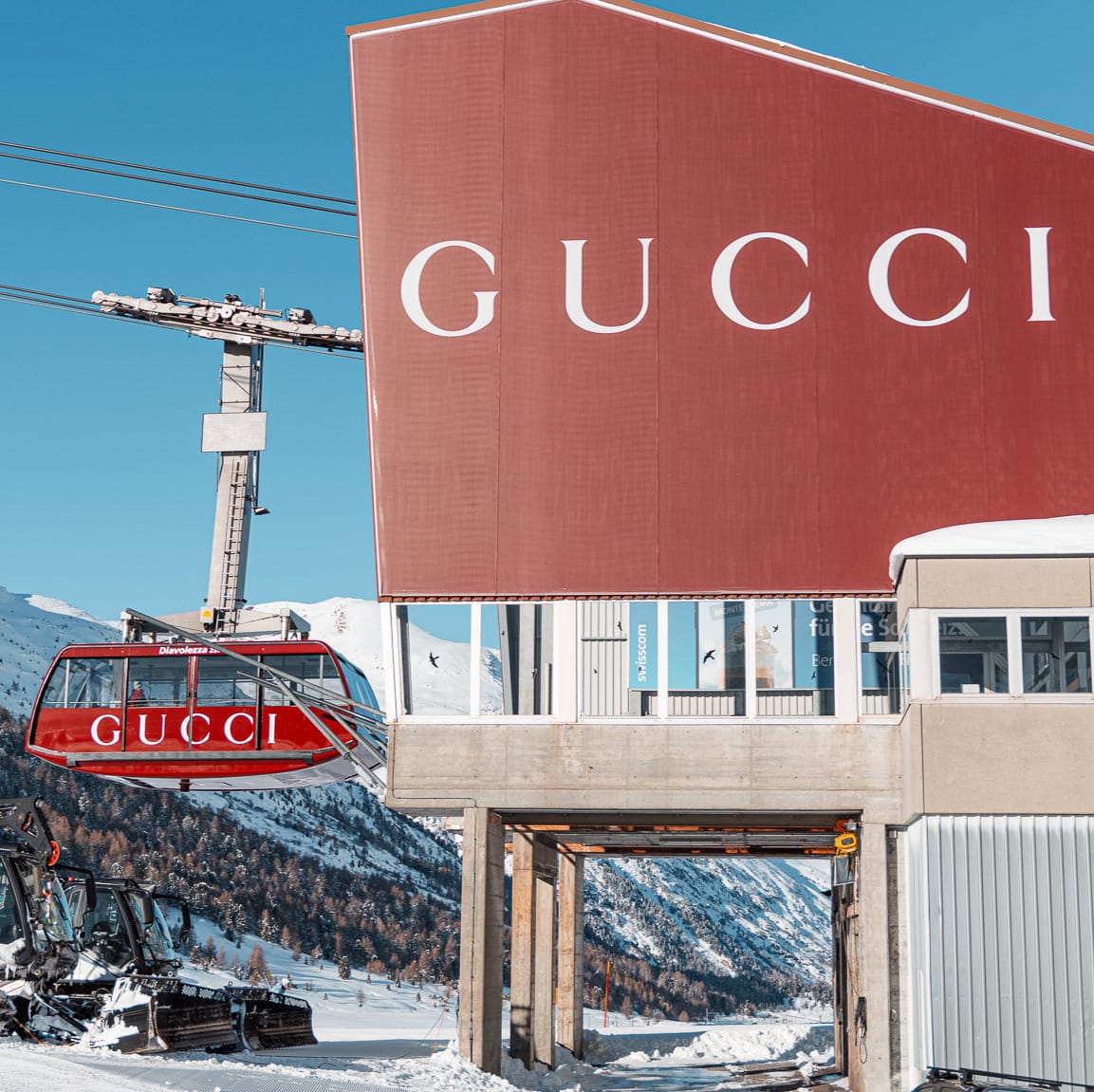 Branded lift pylons, gondolas and billboards in Alpine ski resorts
