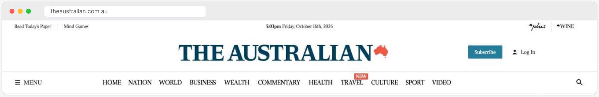 The Australian website homepage, Australia business and investor news