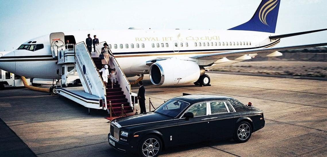 Private jet arriving at an Abu Dhabi private jet terminal