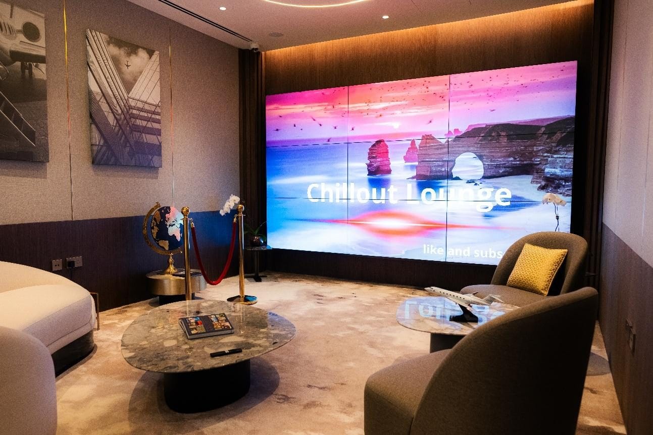 Video wall in the private jet terminal lounge, Abu Dhabi