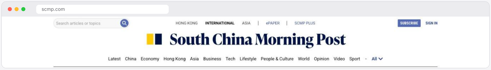 South China Morning Post website homepage, Hong Kong business and investor news