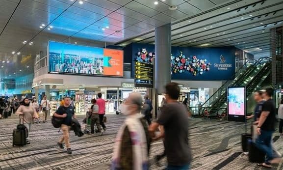 Digital billboard above the business lounge at Changi Airport Terminal 3