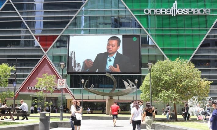 LED screen at One Raffles Place in Singapore CBD