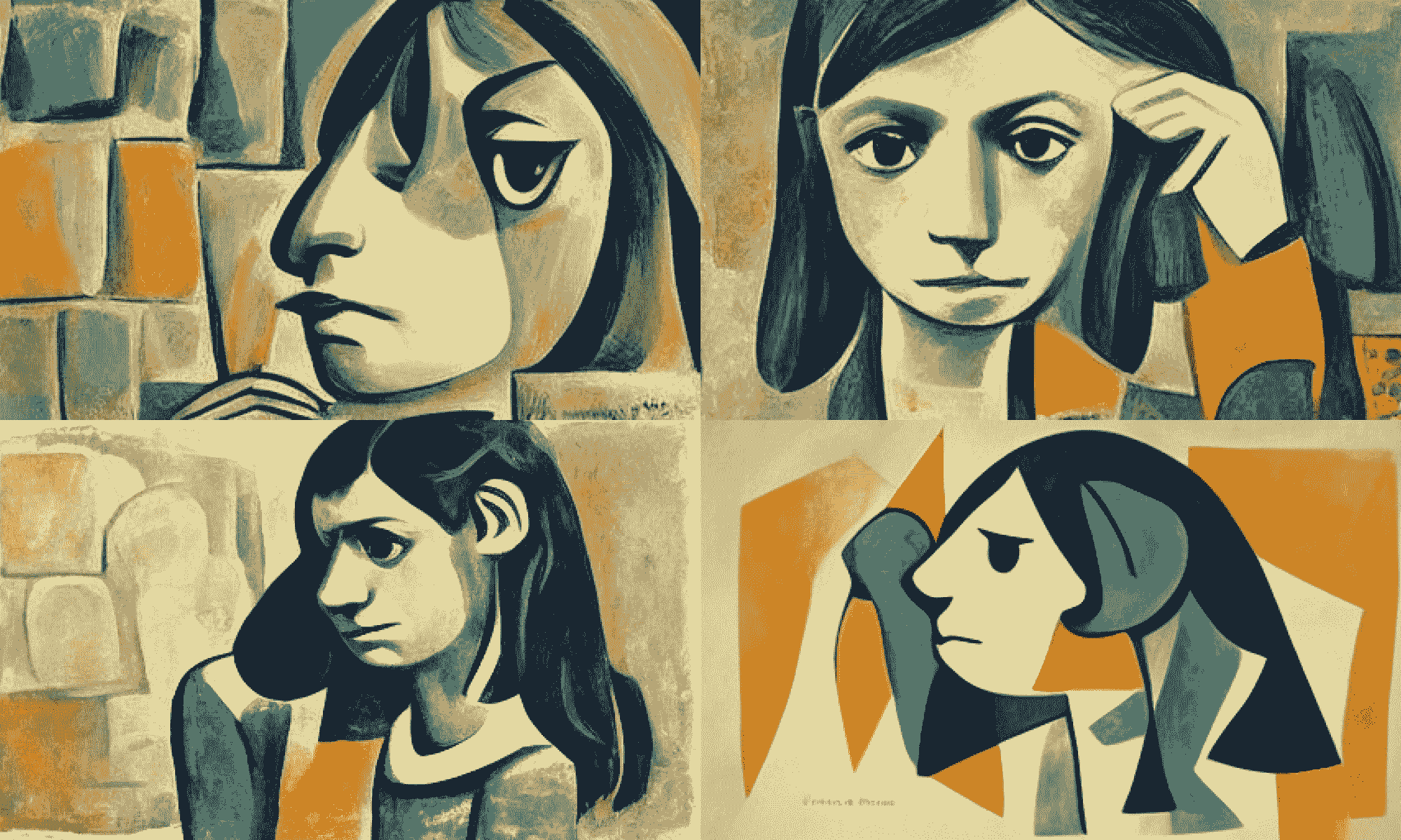 An illustration which shows a girl expressing four emotions.