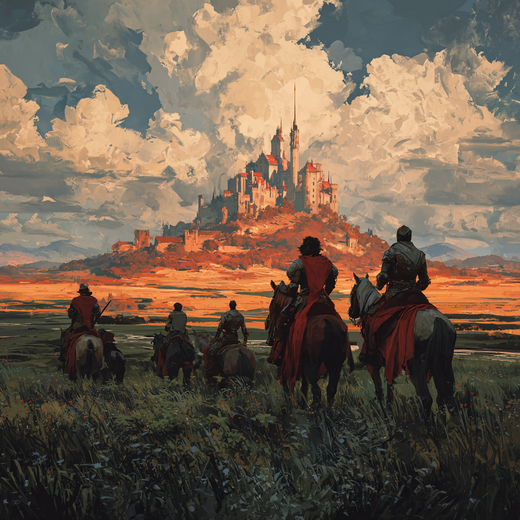Knights riding to Camelot