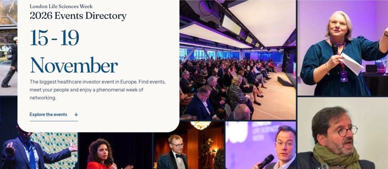 London Life Sciences Week Guide: 15–19 November, with a collage of previous events and Onyx interviews.